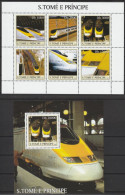 2003 Sao Tome Principe Eurostar High Speed Train Minisheet And Souvenir Sheet (** / MNH / UMM) - Trains
