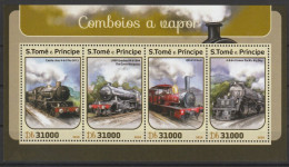 2016 Sao Tome Principe Steam Locomotives Minisheet (** / MNH / UMM) - Treni