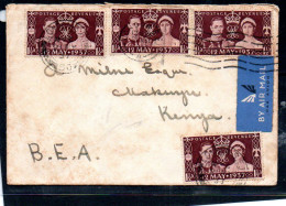 GREAT BRITAIN -1937 - BEA AIRMAIL COVER TO MAKUYU KENYA WITH BACKSTAMP - Covers & Documents