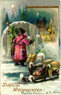 CPA - Babbo Natale, Père Noël, Santa Claus - Rilievo, Relief, Embossed, Gaufré - Scritta - B078 - Santa Claus