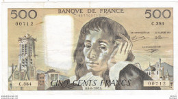Billet De  500 Francs  Pascal 1992 C 384 -   2 épinglages  Pli  - - 500 F 1968-1993 ''Pascal''