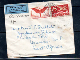 SWITZERLAND - 1936 - AIRMAIL COVER CHAMPERY TO UGANDA   WITH UGANDA & FORT PORTAL BACKSTAMPS - Covers & Documents