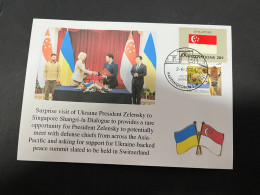3-6-2024 (12) Ukraine President Zelensky Visit To Shangri-la Dialogue In Singapore (Singapore UN Flag Stamp) - Militaria