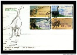 Portugal 1999:  Dinosaur, Prehistoric Animals, Paleontology, Palaeontology, FDC, ATM, Amiel - Prehistorics