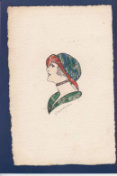 CPA Carte Faite à La Main Avec Des Timbres Découpés Non Circulée Montage Dessin Original Femme Woman - Briefmarken (Abbildungen)