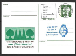 West Germany Soccer World Cup 1974 Postal Card Fo Uruguay Team Residence With Blue Cachet, Barsinghausen Cancel - 1974 – West Germany
