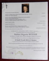 Faire Part Décès / Mme Huguette Moyaux Née à Binche En 1930 , Décédée à Montigny-le-Tilleul En 2014 - Obituary Notices