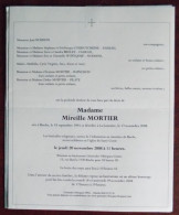 Faire Part Décès / Mme Mireille Mortier Née à Binche En 1945 , Décédée à La Louvière En 2008 - Overlijden