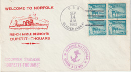 16061  WELCOME TO NORFOLK - DESTROYER DUPETIT-THOUARS - 1963 - Scheepspost