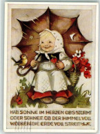 39797741 - Nr. 5832  Verlag Josef Mueller  Kind Regenschirm Vogel Blumen Im Korb - Hummel