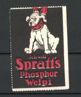 Reklamemarke Spratt's Phosphor-Welpi, Trauriger Hundewelpe Mit Roter Schleife  - Erinnofilie