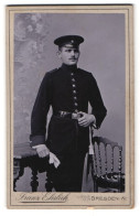 Fotografie Franz Ehrlich, Dresden, Königsbrückerstr. 105, Portrait Sächsischer Soldat In Uniform Rgt. 12 Mit Bajone  - Personnes Anonymes