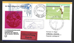 West Germany Soccer World Cup 1974 Brasil 2.5cr Single Ex MS On Multi Cacheted Cover To Germany - 1974 – West-Duitsland