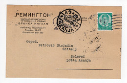 1935. KINGDOM OF YUGOSLAVIA,SERBIA,BELGRADE,REMINGTON CORRESPONDENCE CARD,USED TO AZANJA - Yougoslavie