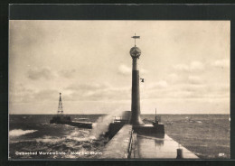 AK Warnemünde, Mole Bei Sturm  - Sonstige & Ohne Zuordnung