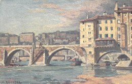 LYON ANCIEN Le Pont Du Change En 1850 Peinture à L'huile Ch. ROUVIERE - Pittura & Quadri