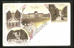 Lithographie Kassel-Wilhelmshöhe, Königliches Schloss, Neuer Wasserfall, Cascaden  - Kassel