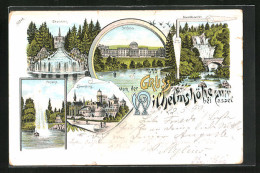 Lithographie Kassel-Wilhelmshöhe, Schloss, Löwenburg, Cascaden  - Kassel