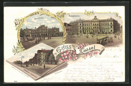 Lithographie Kassel, Postgebäude Mit Strassenbahn, Bahnhof, Schöne Aussicht  - Kassel