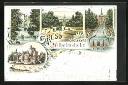 Lithographie Kassel-Wilhelmshöhe, Löwenburg, Der Aquaduct-Wasserfall, Die Cascaden  - Kassel