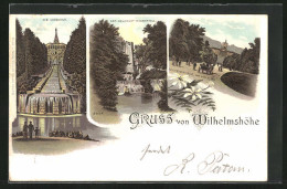 Lithographie Kassel, Wilhelmshöhe Von Der Allee, Der Aquadukt-Wasserfall, Die Cascaden  - Kassel