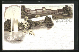 Lithographie Kassel, Schloss Wilhelmshöhe, Schloss M. D. Lac, Grosse Fontaine  - Kassel