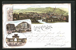 Lithographie Kassel, Panorama, Der Friedrich Wilhelmsplatz Mit Dem Löwenbrunnen, Au-Tor  - Kassel