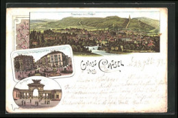 Lithographie Kassel, Panorama, Der Friedrich Wilhelmsplatz Mit Dem Löwenbrunnen, Au-Tor  - Kassel