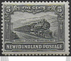 1928 Newfoundland Express Train 5c. P. 14x13½ MNH SG. N. 168a - Other & Unclassified