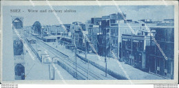 Cf568 Mini Cartolina Suez Wiew And Railway Station Egipt Egitto - Sonstige & Ohne Zuordnung