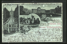 Mondschein-Lithographie Kassel-Wilhelmshöhe, Schloss, Löwenburg, Die Cascaden  - Kassel