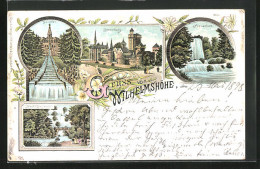 Lithographie Kassel-Wilhelmshöhe, Löwenburg, Cascaden, Neuer Wasserfall  - Kassel