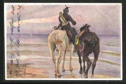 Künstler-AK Soldat Der Kavallerie Am Strand  - Guerre 1914-18