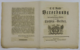 Verordnung Rostock, E. E. Raths Verordnung Wegen D. V. D. Kleinen Schiffen Zu Erlegende Lothsen-Geldes Von 1782  - Non Classificati