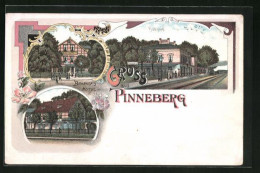 Lithographie Pinneberg, Bahnhofs-Hotel, Bahnhof Von Der Gleisseite  - Pinneberg