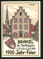 Künstler-AK Brakel, 1100-Jahrfeier 1929, Rathaus, Festpostkarte  - Brakel
