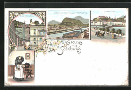 Lithographie Salzburg, Elektrischer Aufzug, Stadtbrücke  - Sonstige & Ohne Zuordnung