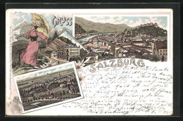 Lithographie Salzburg, Gasthof Und Cafe Ofenjoch, Panorama  - Other & Unclassified