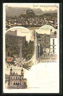 Lithographie Salzburg, Domkirche, Elektrischer Aufzug, Drahtseilbahn  - Other & Unclassified