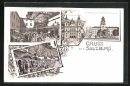 Lithographie Salzburg, Gasthaus Stifstkeller St. Peter, Friedhof, Dimkirche  - Sonstige & Ohne Zuordnung