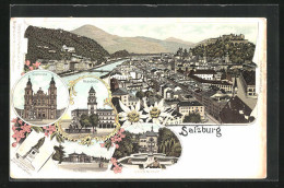 Lithographie Salzburg, Domkirche, Residenz, Schloss Hellbrunn  - Sonstige & Ohne Zuordnung
