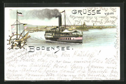 Lithographie Dampfschiff Auf Dem Bodensee  - Other & Unclassified