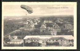 AK Grafenwöhr, Ballon über Truppenübungsplatz, Mannschafts-Kasernen  - Fesselballons