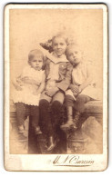 Fotografie M. N. Csurcsin, Pancsova, Frecher Blonder Bube & Zwei Niedliche Mädchen In Hübschen Kleidern  - Anonymous Persons