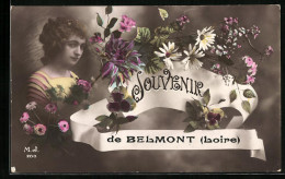 CPA Belmont, Frauenportrait, Des Fleurs Et Schleifenband  - Other & Unclassified