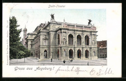 Goldfenster-AK Augsburg, Stadt-Theater Mit Leuchtenden Fenstern  - Altri & Non Classificati