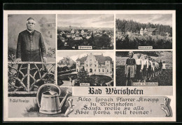 AK Bad Wörishofen, Prälat Kneipp-Portrait, Kasino, Hotel Sonnenbichl, Panorama  - Bad Wörishofen