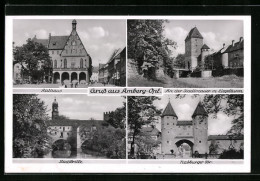 AK Amberg-Opf., Rathaus, An Der Stadtmauer Mit Ziegelturm, Nabburger Tor  - Amberg