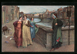 AK Dichter Dante Und Beatrice, Englischer Maler Henry Holiday  - Schrijvers