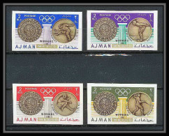 095 - Ajman - MNH ** Mi N° 341 / 344 B Jeux Olympiques (summer Olympic Games Gold) Mexico 68 Non Dentelé (Imperf) - Sommer 1968: Mexico